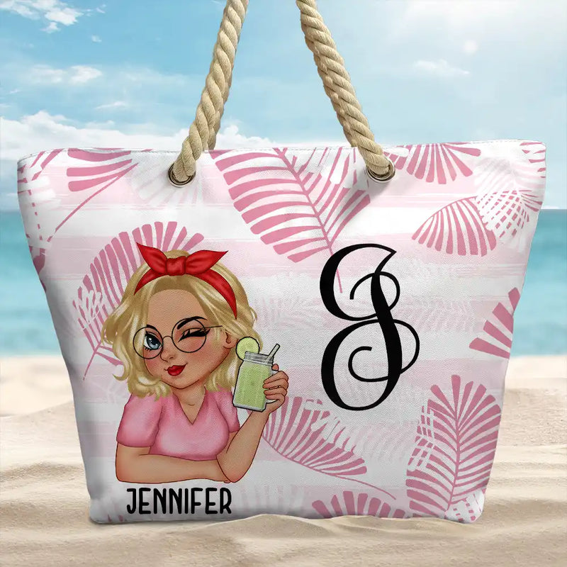 Gift For Wife,Gift For Girlfriend,Gift For Yourself,Gift For Women,Gift For Sisters,Gift For Bestie,Beach,Travel,Summer - Vine Monogram Girls Trip - Personalized Beach Bag