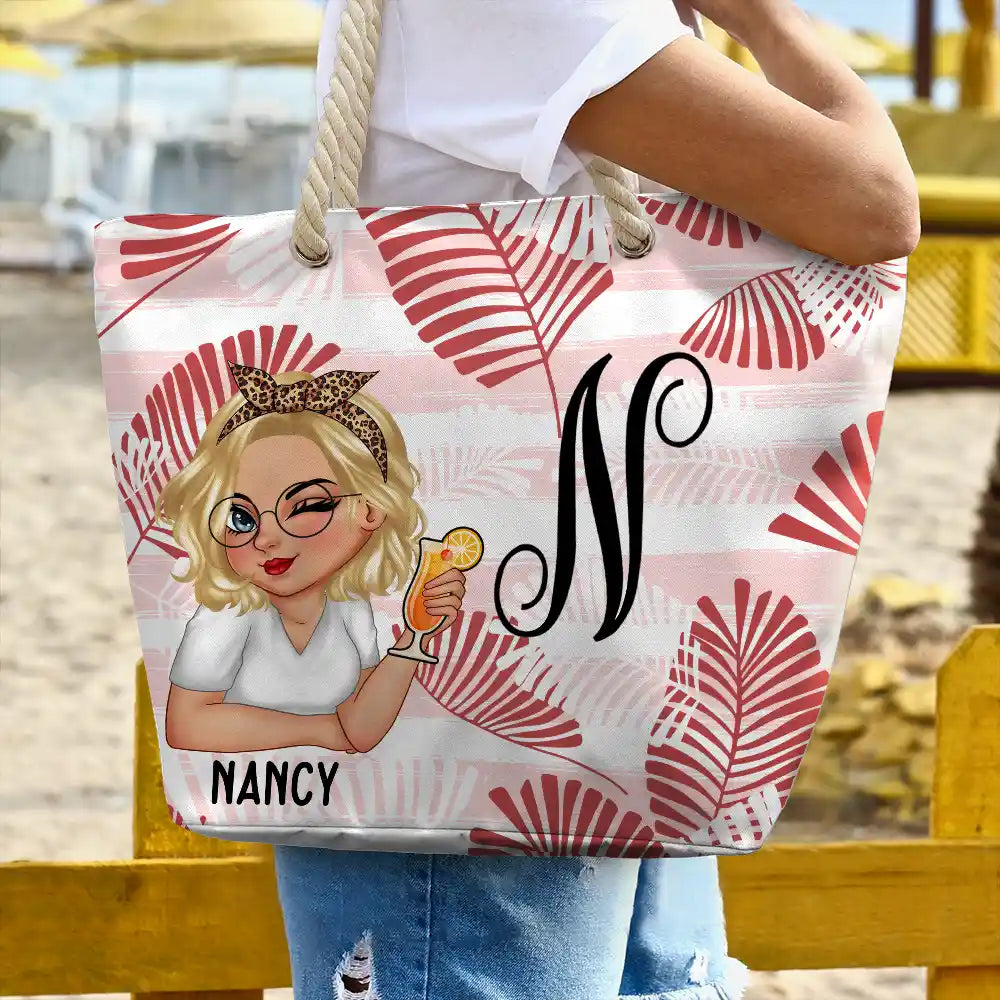 Gift For Wife,Gift For Girlfriend,Gift For Yourself,Gift For Women,Gift For Sisters,Gift For Bestie,Beach,Travel,Summer - Vine Monogram Girls Trip - Personalized Beach Bag