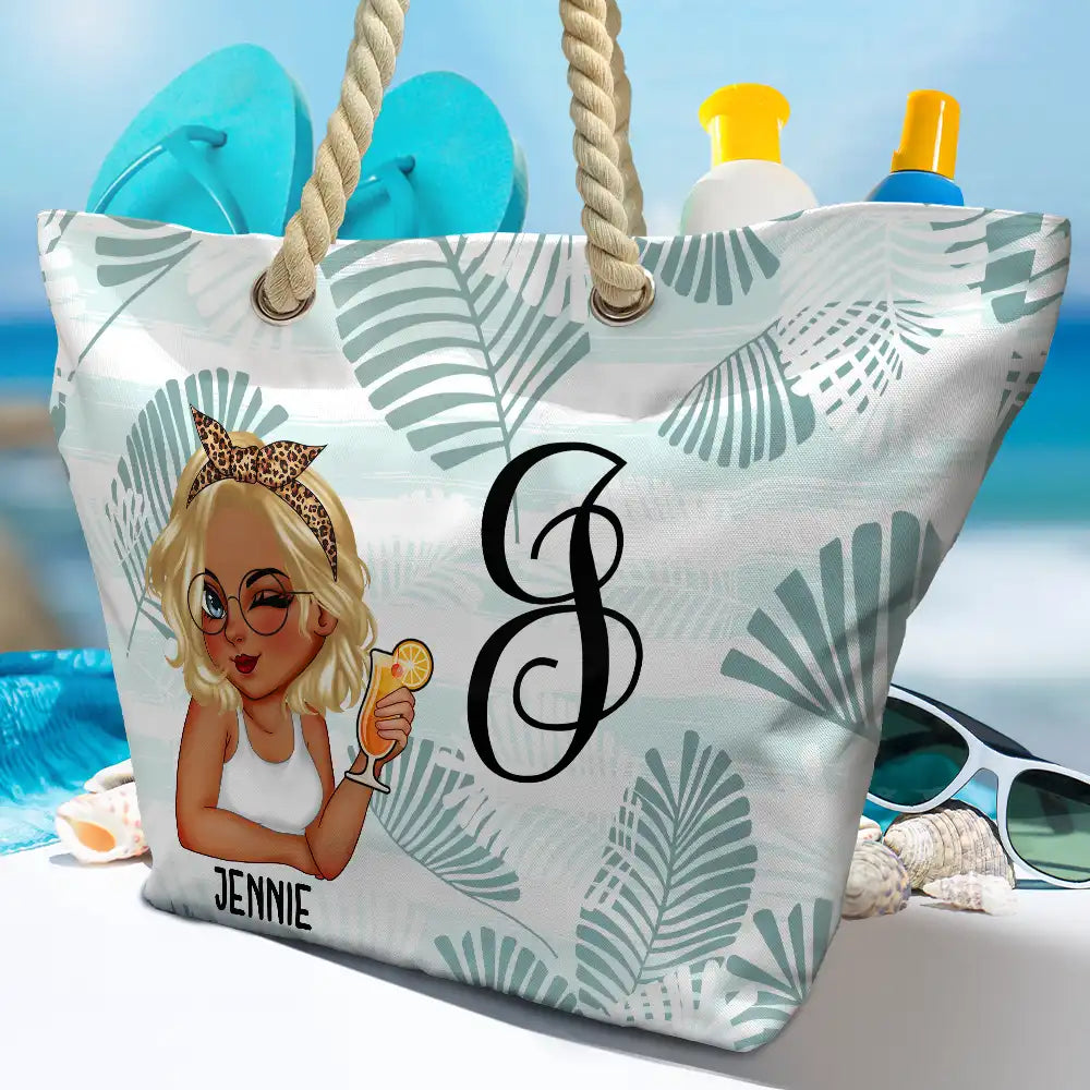 Gift For Wife,Gift For Girlfriend,Gift For Yourself,Gift For Women,Gift For Sisters,Gift For Bestie,Beach,Travel,Summer - Vine Monogram Girls Trip - Personalized Beach Bag