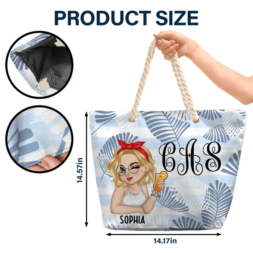 Gift For Wife,Gift For Girlfriend,Gift For Yourself,Gift For Women,Gift For Sisters,Gift For Bestie,Beach,Travel,Summer - Vine Monogram Girls Trip - Personalized Beach Bag