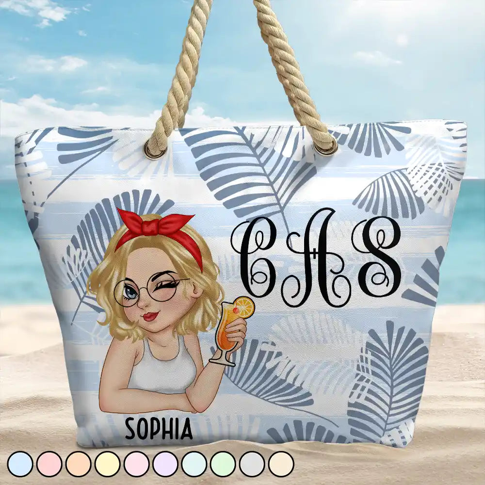 Gift For Wife,Gift For Girlfriend,Gift For Yourself,Gift For Women,Gift For Sisters,Gift For Bestie,Beach,Travel,Summer - Vine Monogram Girls Trip - Personalized Beach Bag
