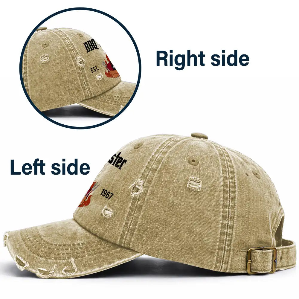 Happy,Gift For Father,Gift For Grandpa,Gift For Men,Grilling,Grandpa's Hobby,Dad's Hobby,Non-Eng,Vector,Humorous - Vintage BBQ The Grill Father - Personalized Distressed Cap