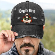 Happy,Gift For Father,Gift For Grandpa,Gift For Men,Grilling,Grandpa's Hobby,Dad's Hobby,Non-Eng,Vector,Humorous - Vintage BBQ The Grill Father - Personalized Distressed Cap