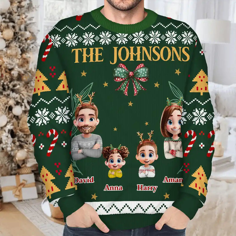 Family,Happy,Christmas - Vintage Family Christmas - Personalized Unisex Ugly Sweater