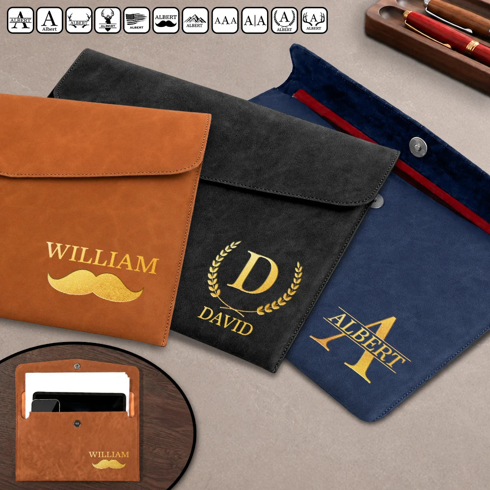 Back To School, Gift For Yourself, Confident, Icon - Vintage Initial And Name - Personalized Leather Sleeve