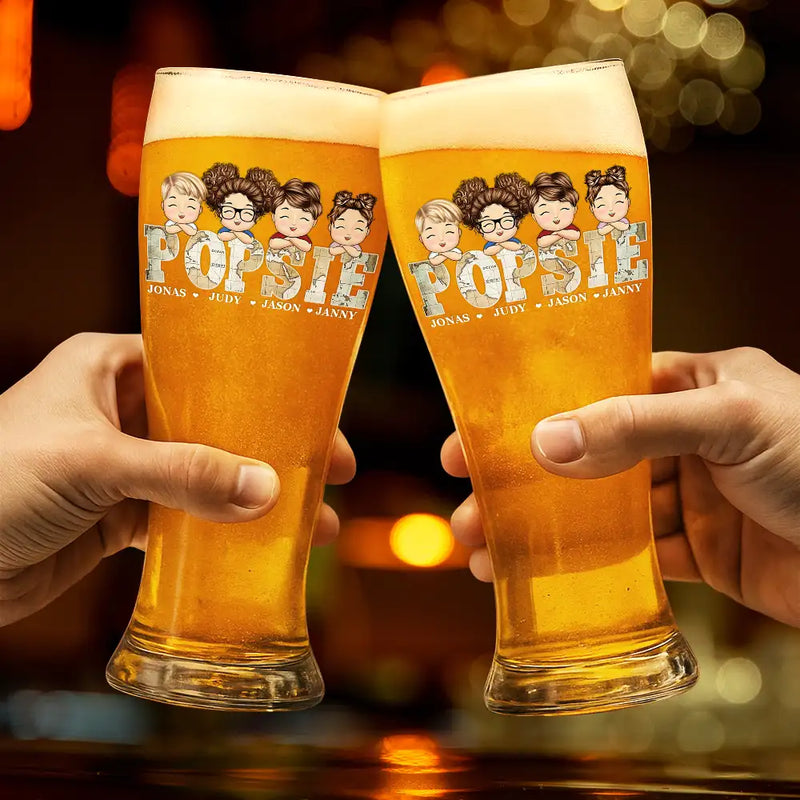 Gift For Father,Gift For Grandpa - Vintage Map Papa Dad Title Cute Kids - Personalized Pilsner Glass