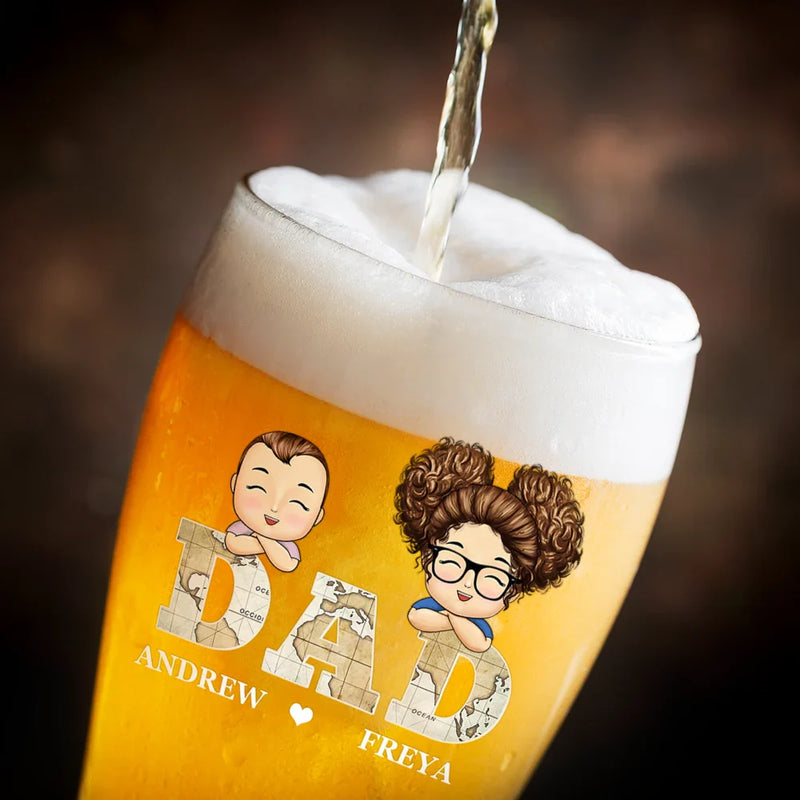 Gift For Father,Gift For Grandpa - Vintage Map Papa Dad Title Cute Kids - Personalized Pilsner Glass