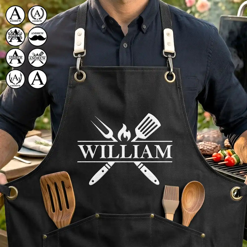 Gift For Father,Gift For Grandpa,Gift For Men,Grateful - Vintage Monogram - Personalized Embroidered Apron