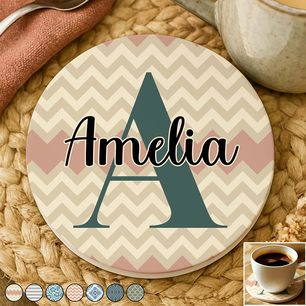 Family,Gift For Wife,Gift For Husband,Parents,Gift For Mother,Gift For Grandparents,Gifts For Colleagues,Gift For Bestie,Happy - Vintage Pattern Name - Personalized Ceramic Coaster