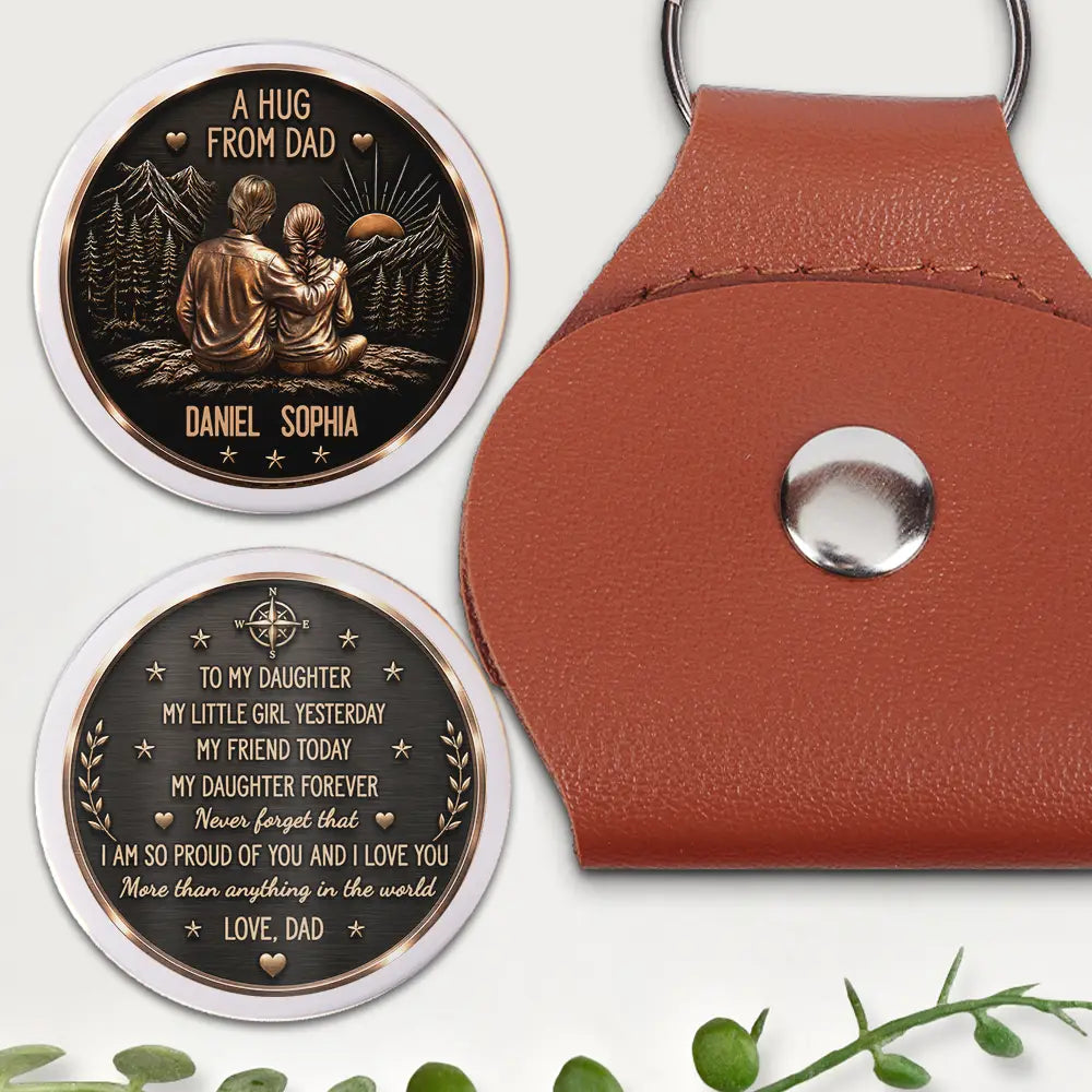 Vintage Style A Hug From Dad - Personalized Leather Pocket Hug