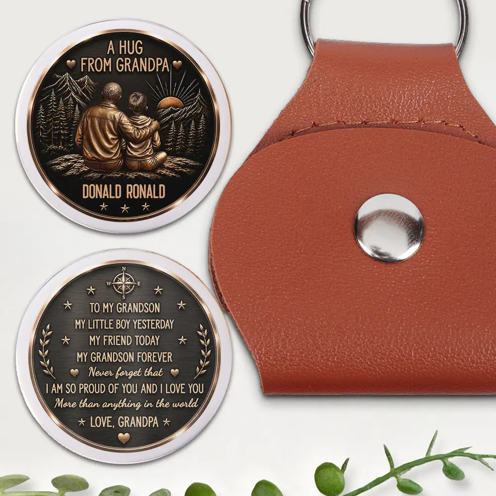 Vintage Style A Hug From Grandpa - Personalized Leather Pocket Hug