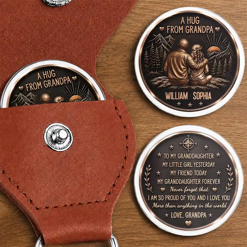 Vintage Style A Hug From Grandpa - Personalized Leather Pocket Hug
