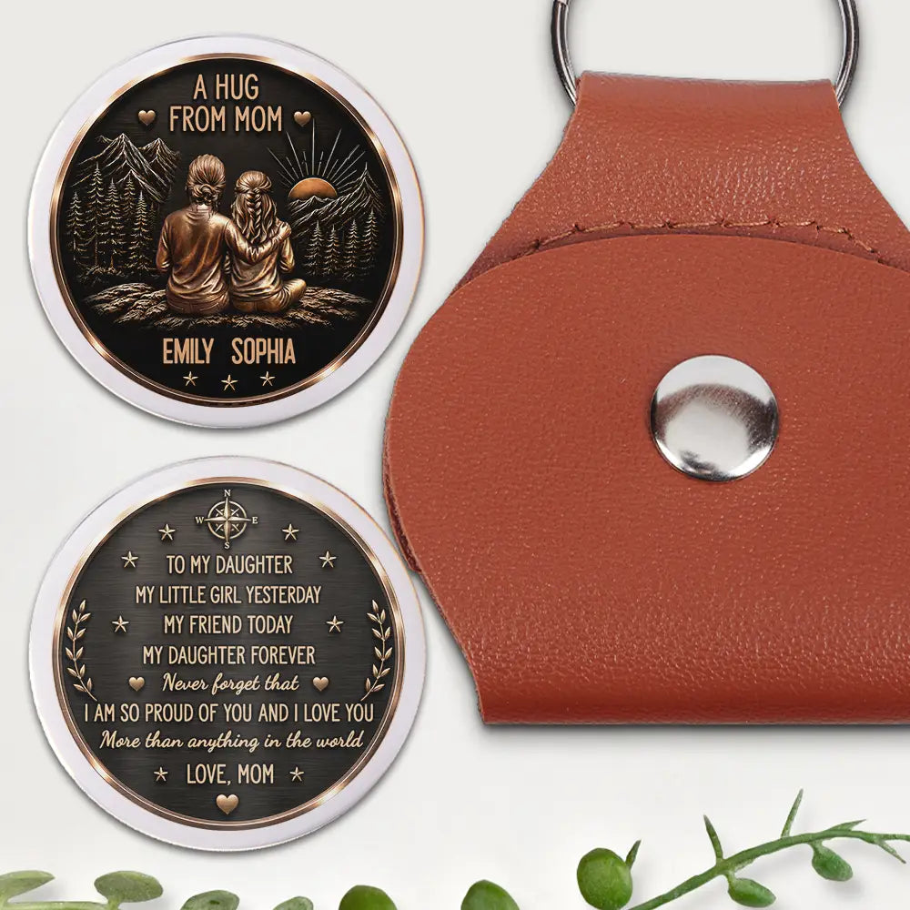 Sentimental,Gift For Children,Gift For Mother,Mom - Daughter (Adult),Gift For Daughter,Icon - Vintage Style A Hug From Mom - Personalized Leather Pocket Hug