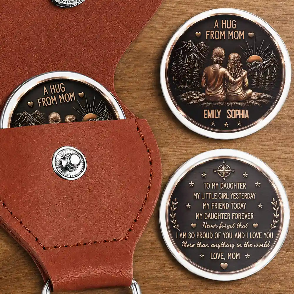 Vintage Style A Hug From Mom - Personalized Leather Pocket Hug