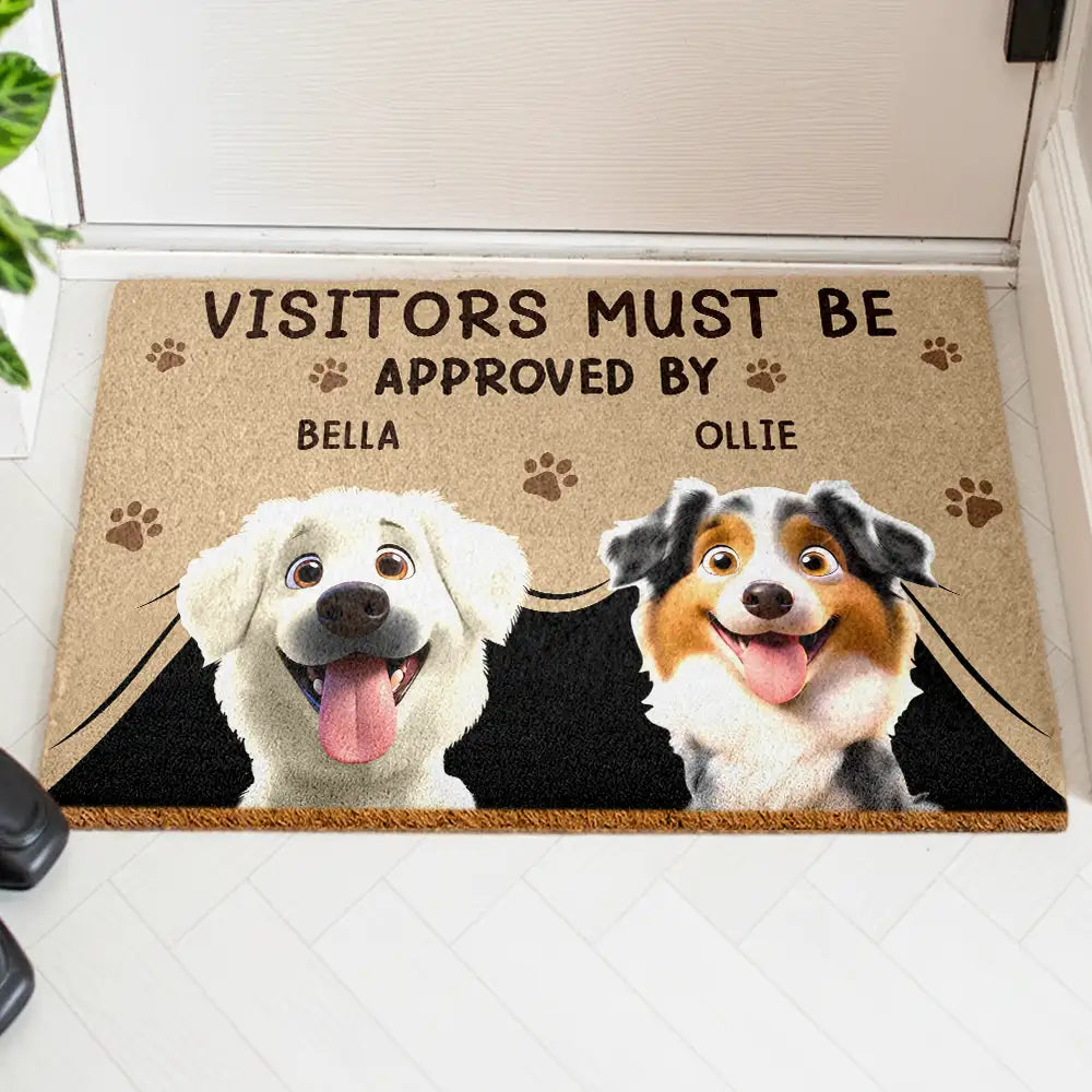 Dog Lovers,Dog Mom,Dog Dad,Dog Couple,Pet Lovers,Pet Mom,Pet Dad,Pet Couple,Happy - Visitors Must Be Approved By Dogs - Personalized Coconut Doormat