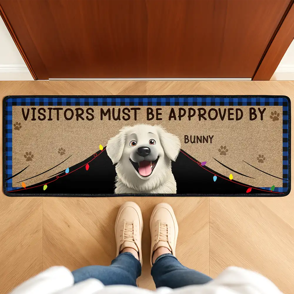 Pet Lovers,Pet Mom,Pet Dad,Dog Lovers,Dog Mom,Dog Dad,Happy,Christmas - Visitors Must Be Approved By Dogs - Personalized Runner Rug