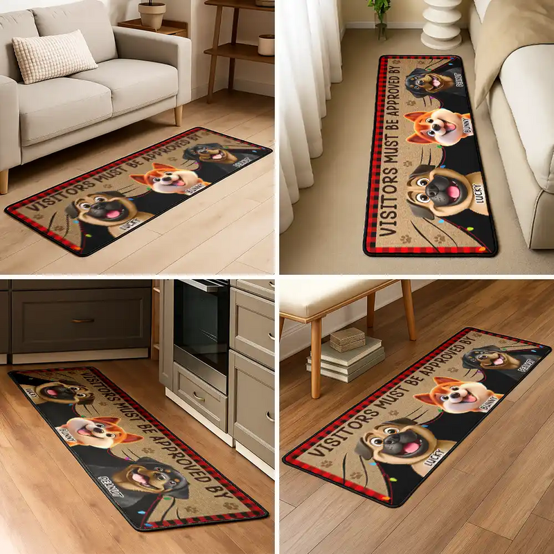 Pet Lovers,Pet Mom,Pet Dad,Dog Lovers,Dog Mom,Dog Dad,Happy,Christmas - Visitors Must Be Approved By Dogs - Personalized Runner Rug