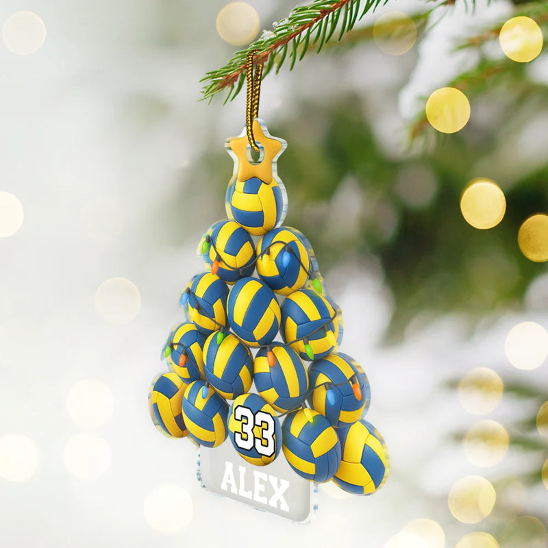 Gift For Yourself, Gift For Women, Gift For Men, Baseball, Basketball, Football, Golf, Happy, Christmas - Volleyball Christmas Tree - Personalized Custom Shaped Acrylic Ornament