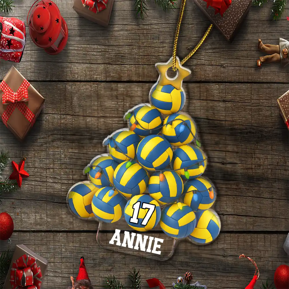 Gift For Yourself, Gift For Women, Gift For Men, Baseball, Basketball, Football, Golf, Happy, Christmas - Volleyball Christmas Tree - Personalized Custom Shaped Acrylic Ornament