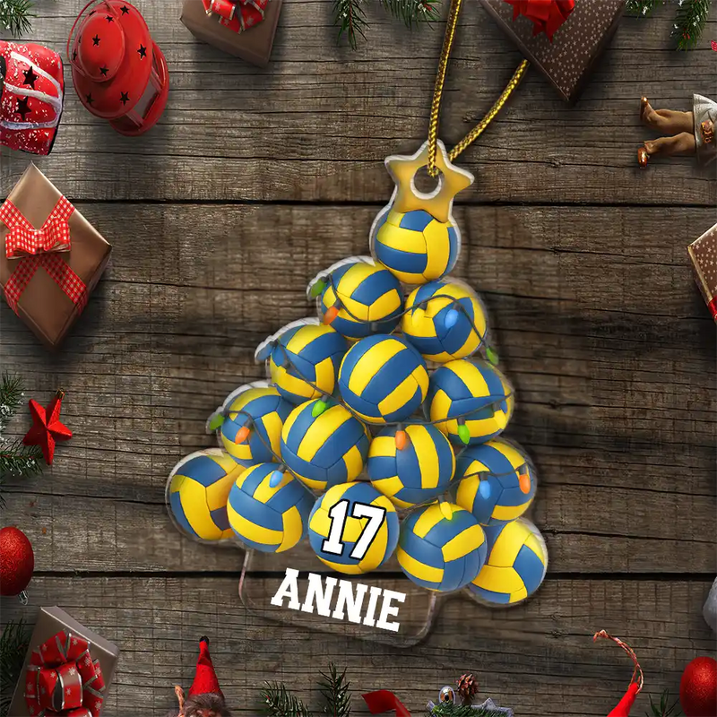 Gift For Yourself, Gift For Women, Gift For Men, Baseball, Basketball, Football, Golf, Happy, Christmas - Volleyball Christmas Tree - Personalized Custom Shaped Acrylic Ornament