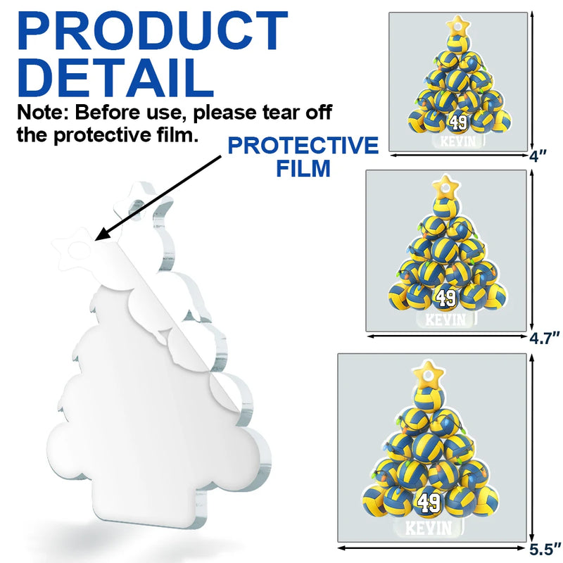 Gift For Yourself, Gift For Women, Gift For Men, Baseball, Basketball, Football, Golf, Happy, Christmas - Volleyball Christmas Tree - Personalized Custom Shaped Acrylic Ornament