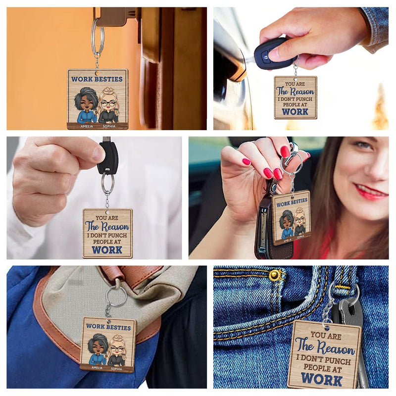 Tu es la raison pour laquelle je ne frappe pas les gens au travail - Porte-clés en bois personnalisé - Drôle, anniversaire, cadeaux d'anniversaire pour collègues, collègues, meilleurs amis