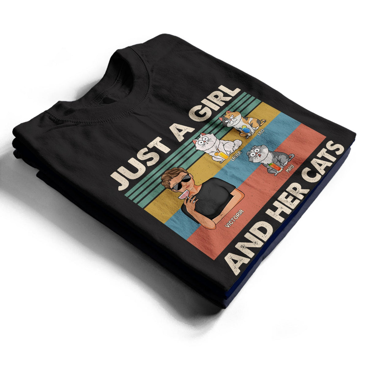 Just A Girl And Her Cats - Gift For Cat Lovers - Personalized T Shirt