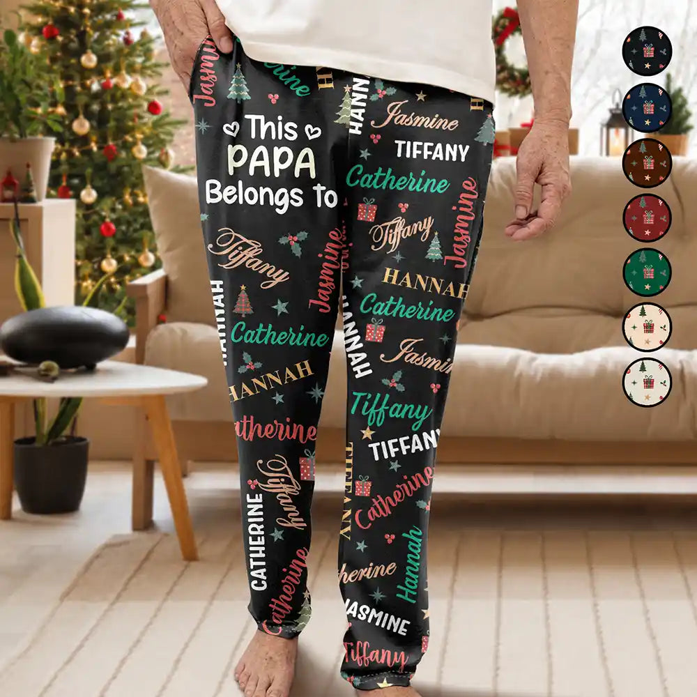 Christmas,Custom Text,Gift For Grandpa,Gifts For Him,Happy - Christmas Gift For Grandpa Papa - Personalized Grandkids Name Pajama Pants