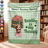 Confident,Gift For Women,Gift For Yourself,Gifts For Her,Reading,Vector - Gift For Book Lovers - Personalized Reading Is My Therapy Fleece Blanket, Sherpa Blanket