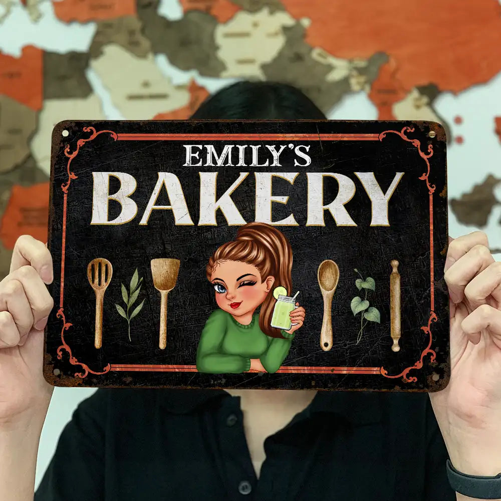 Gift For Wife,Gift For Yourself,Gift For Women,Gift For Mother,Gift For Aunt,Gift For Grandma,Happy,Cooking,Baking,Non-Eng,Vector - Mom Grandma Kitchen - Personalized Classic Metal Signs
