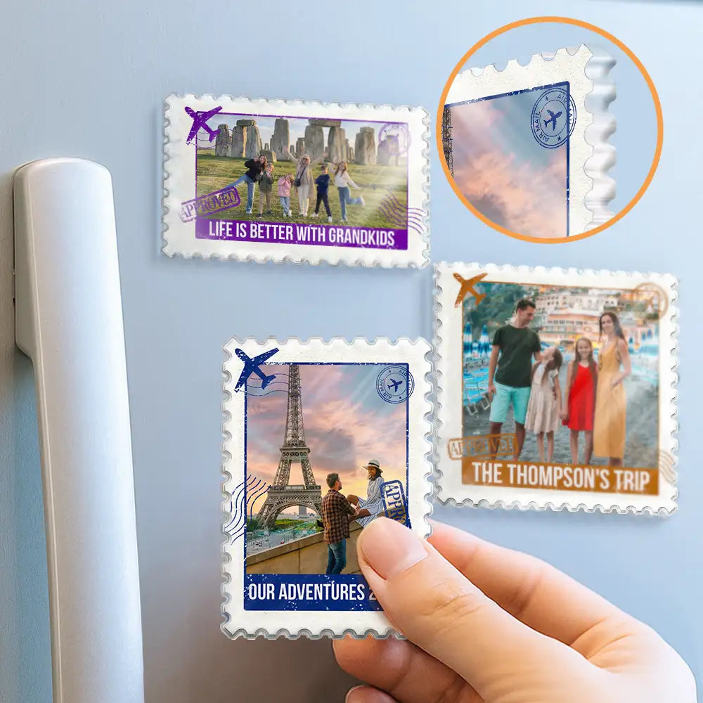 Christmas, Custom Photo, Family, Happy, Travel, Upload Full Photo - Family Travel Gift - Personalized Custom Photo Postage Stamp Acrylic Magnet