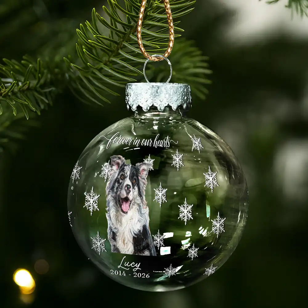Art Design,Christmas,Custom Photo,Dog Lovers,Memorial,Pet Lovers,Pet Memorial,Photo - Oil Painting,Sympathetic - Christmas Memorial Gift For Loss Of Dog - Personalized Custom Photo Name & Years Forever Loved Dog Portrait Ball Ornament