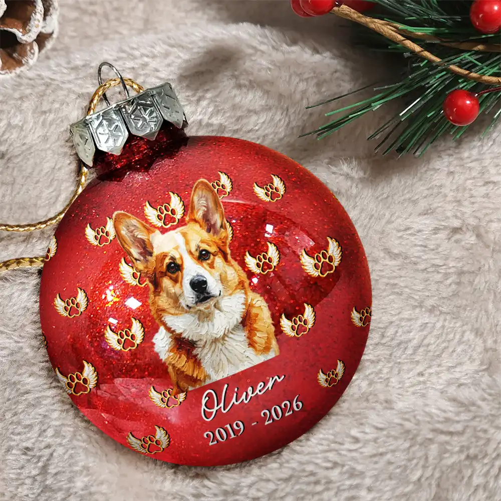 Art Design,Christmas,Custom Photo,Dog Lovers,Memorial,Pet Lovers,Pet Memorial,Photo - Oil Painting,Sympathetic - Christmas Memorial Gift For Loss Of Dog - Personalized Custom Photo Name & Years Forever Loved Dog Portrait Ball Ornament