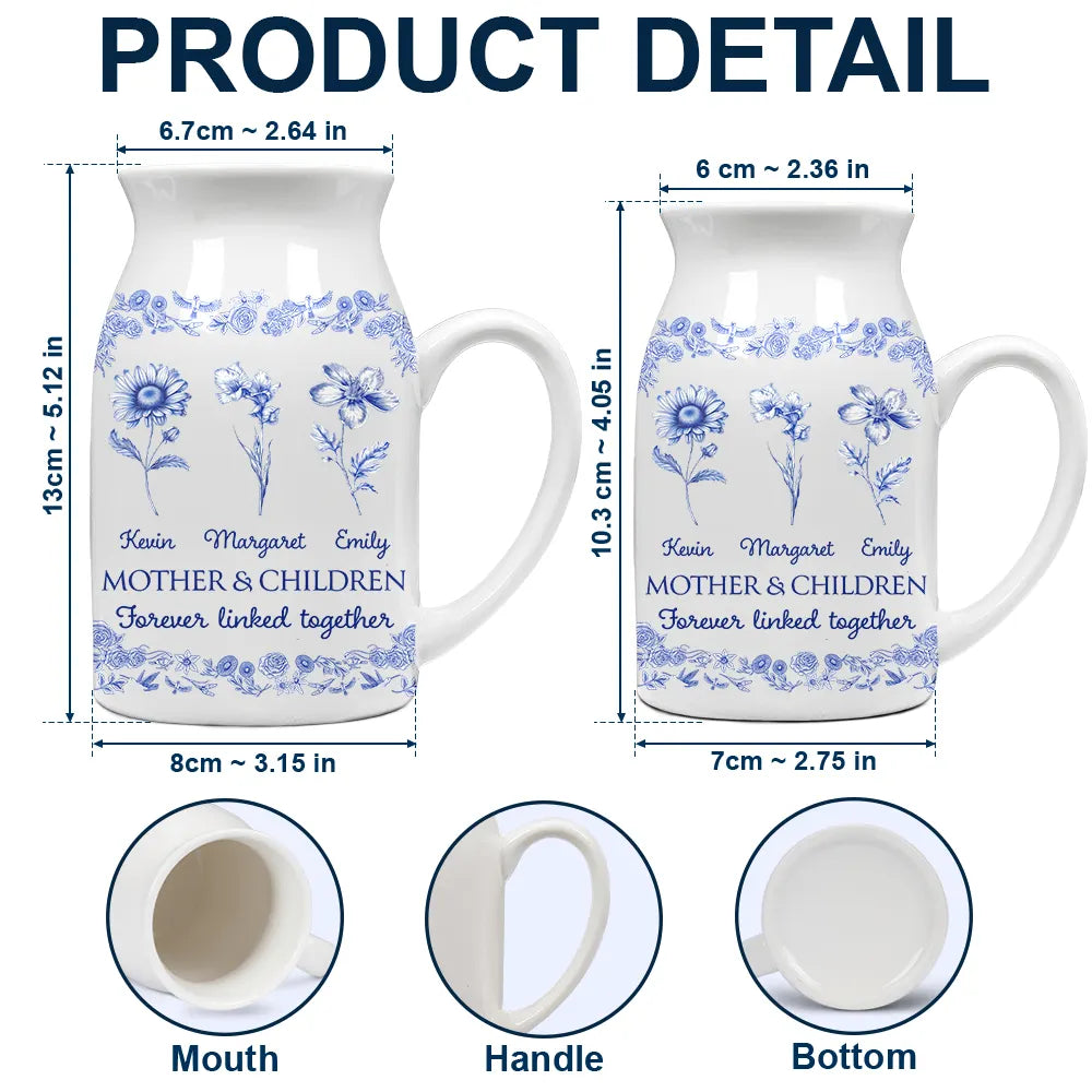 Gift For Mother,Mom - Daughters (Adult),Mom - Daughters (Young),Mom - Sons,Mom - Children,Love - Mother & Daughters Forever Linked Together Toile Birth Flower - Personalized Ceramic Flower Vase
