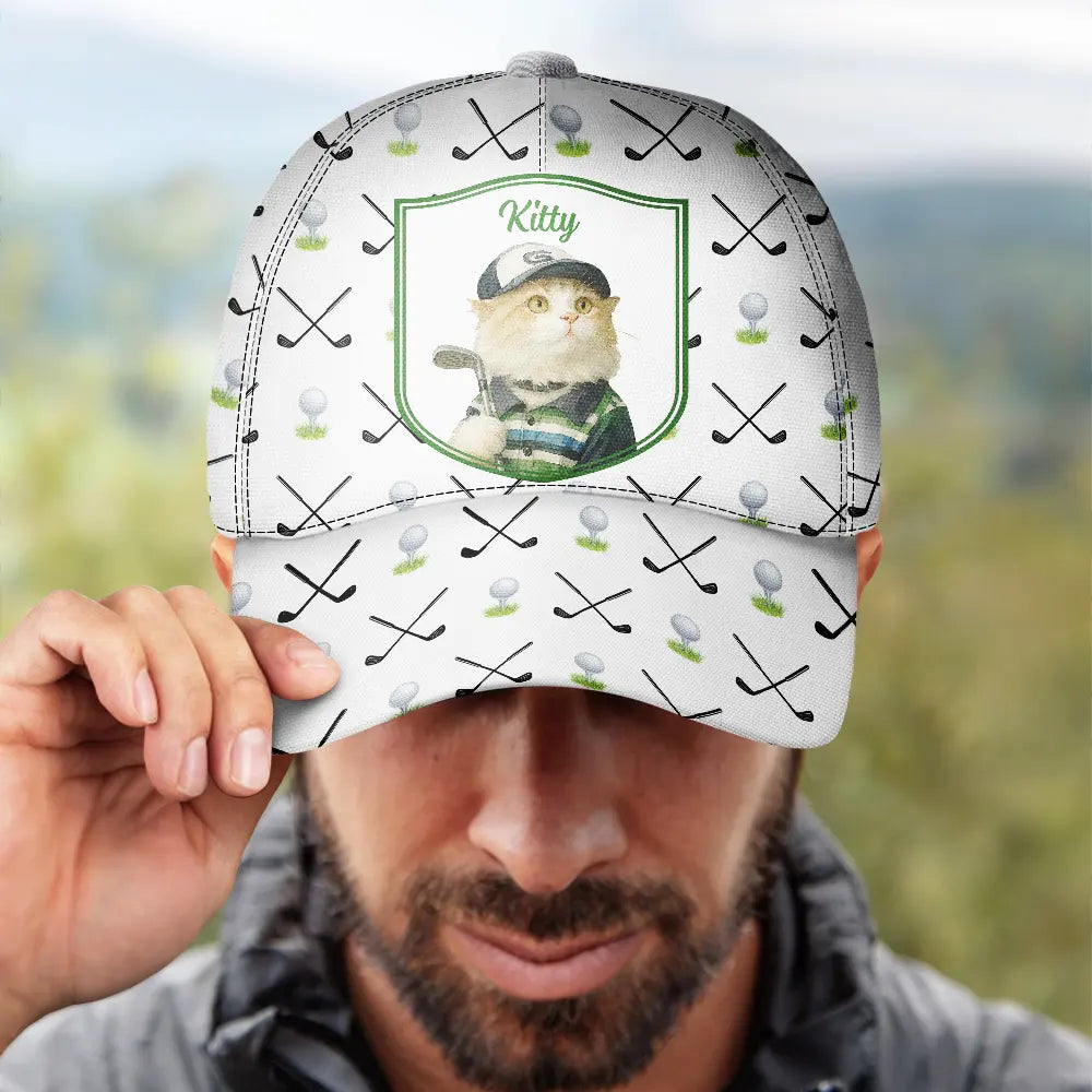 Golf,Sport Dad,Dog Lovers,Dog Dad,Pet Lovers,Cat Lovers,Cat Dad,Gift For Husband,Gift For Yourself,Gift For Grandpa,Gift For Father,Non-Eng,Photo - Watercolor (remove BG) - Custom Photo Realistic Watercolor Art Dog Cat Pet Portrait Vintage - Personalized Classic Cap