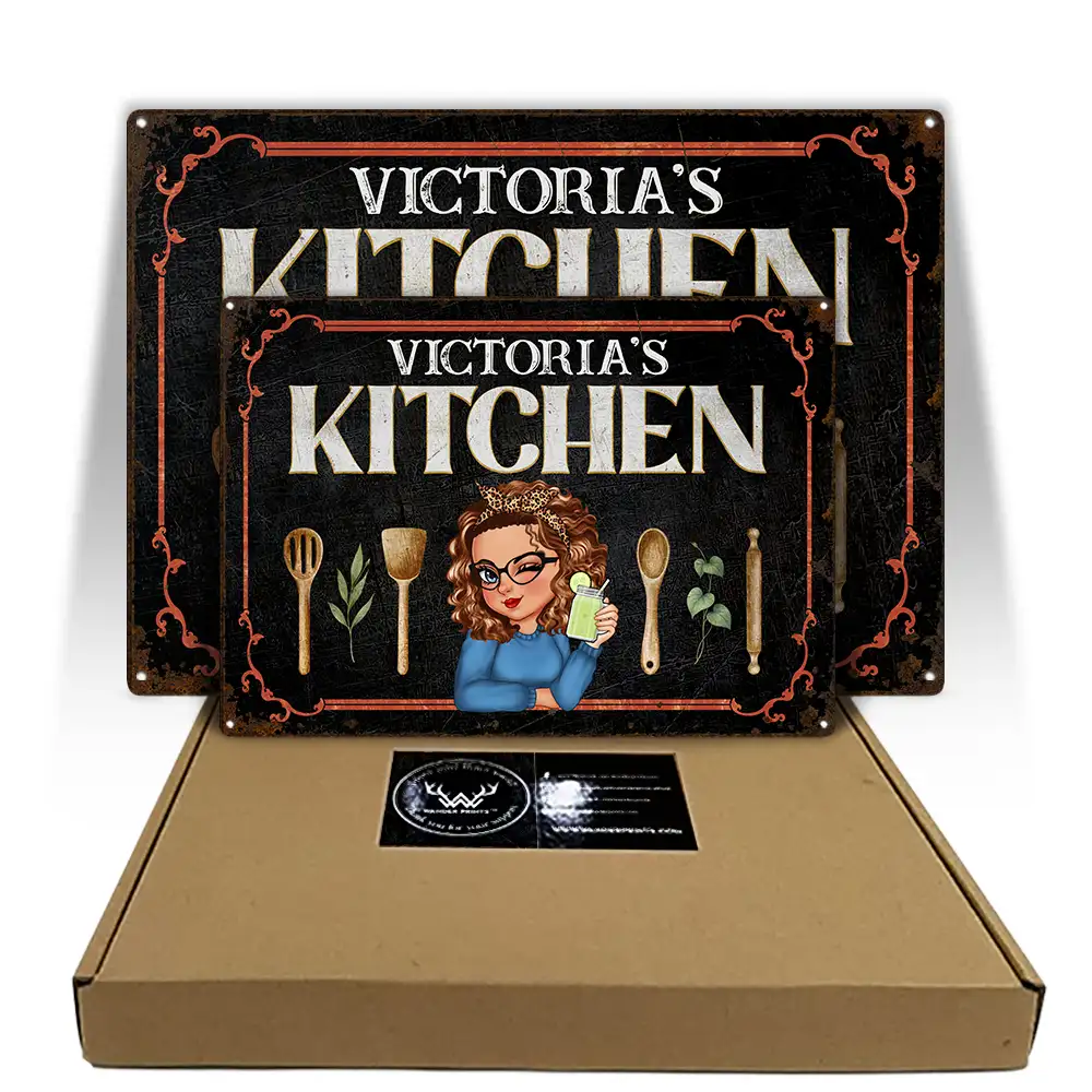 Gift For Wife,Gift For Yourself,Gift For Women,Gift For Mother,Gift For Aunt,Gift For Grandma,Happy,Cooking,Baking,Non-Eng,Vector - Mom Grandma Kitchen - Personalized Classic Metal Signs