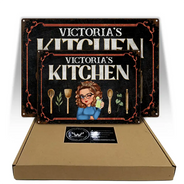Gift For Wife,Gift For Yourself,Gift For Women,Gift For Mother,Gift For Aunt,Gift For Grandma,Happy,Cooking,Baking,Non-Eng,Vector - Mom Grandma Kitchen - Personalized Classic Metal Signs