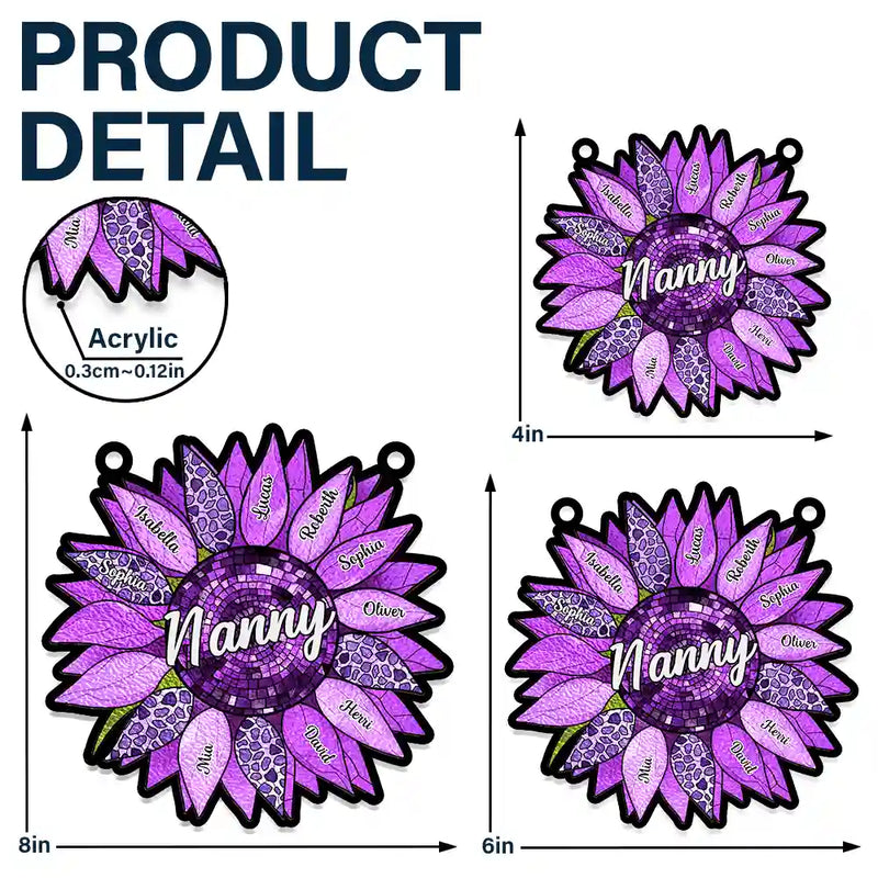 Nana Auntie Mom Family Sunflower - Personalized Window Hanging Suncatcher Ornament