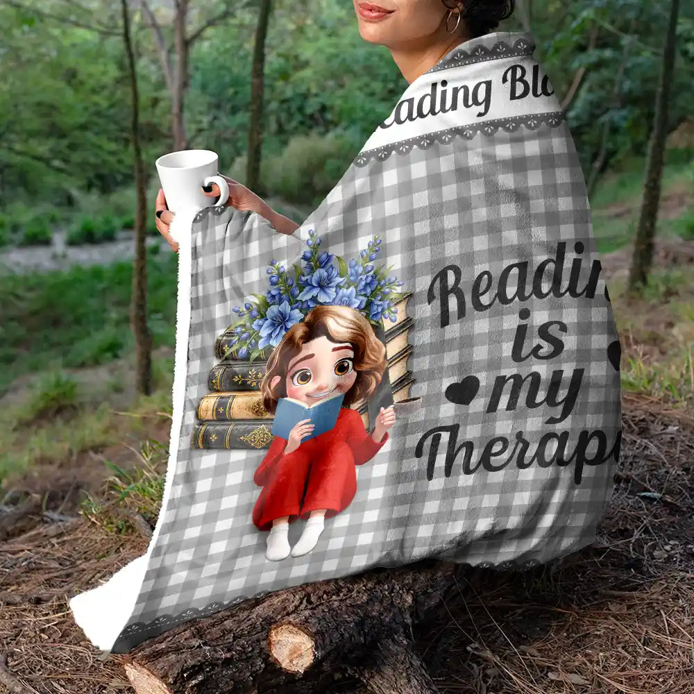 Confident,Gift For Women,Gift For Yourself,Gifts For Her,Reading,Vector - Gift For Book Lovers - Personalized Reading Is My Therapy Fleece Blanket, Sherpa Blanket