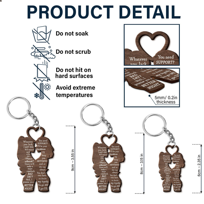 Couple Vue de Côté Nous Sommes Une Équipe - Cadeau Pour Couples - Porte-clés Personnalisé Découpé en Bois 2 Côtés