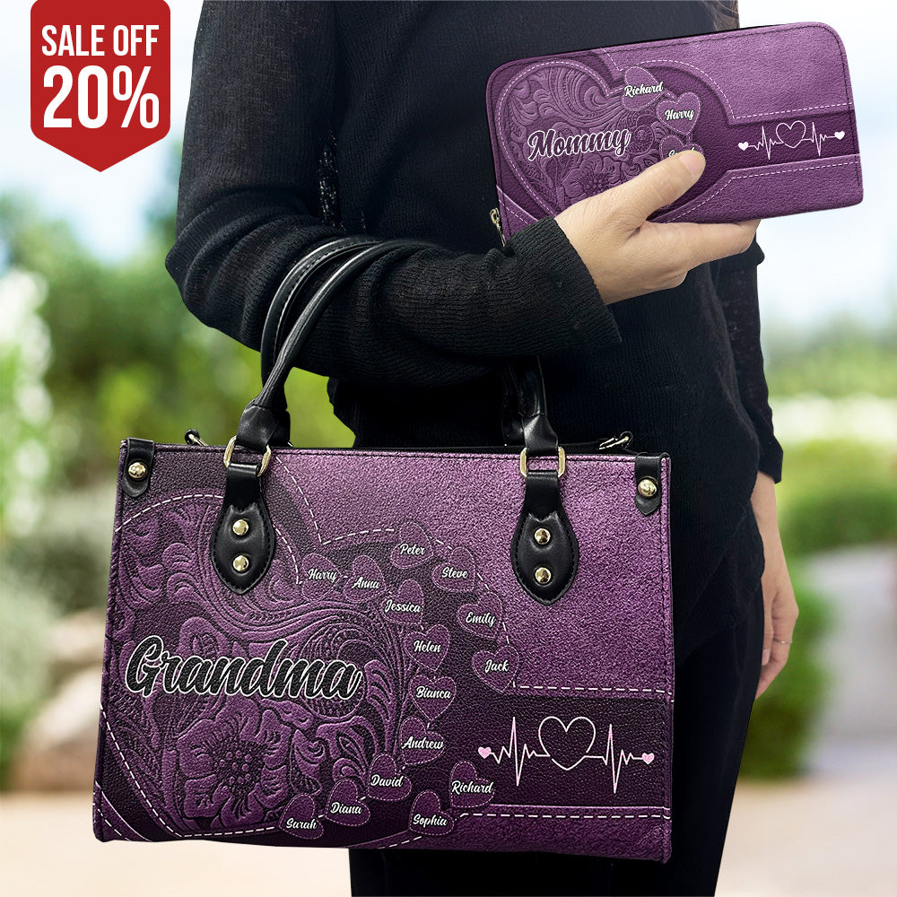 Grandma Mommy's Little Sweethearts - Personalized Combo Leather Wallet And Bag