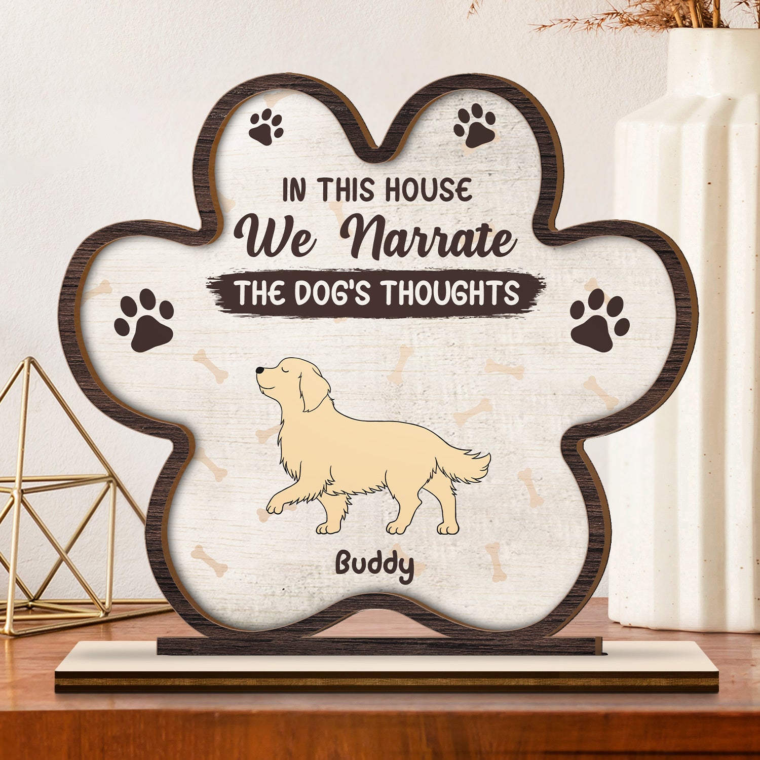 Narrate The Dog's Thought - Gift For Dog Lovers - Personalized Custom Shaped 2-Layered Wooden Plaque