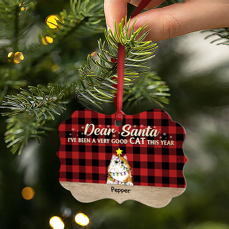 Very Good Cats This Year Flannel Christmas Cat - Christmas Gift For Cat Lovers - Personalized Custom Wooden Ornament, Aluminum Ornament