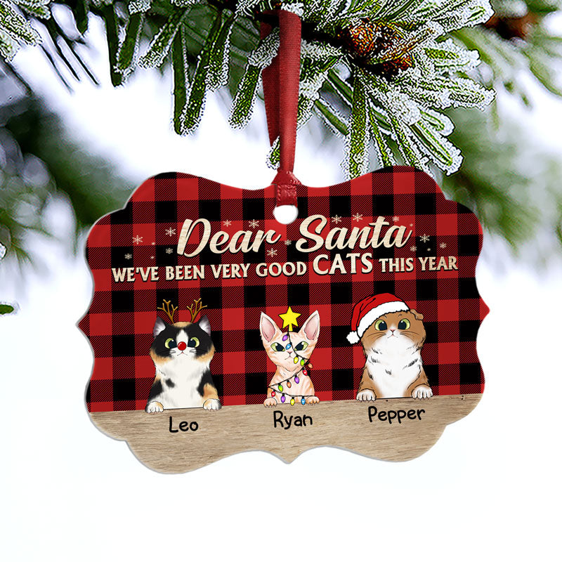 Very Good Cats This Year Flannel Christmas Cat - Christmas Gift For Cat Lovers - Personalized Custom Wooden Ornament, Aluminum Ornament