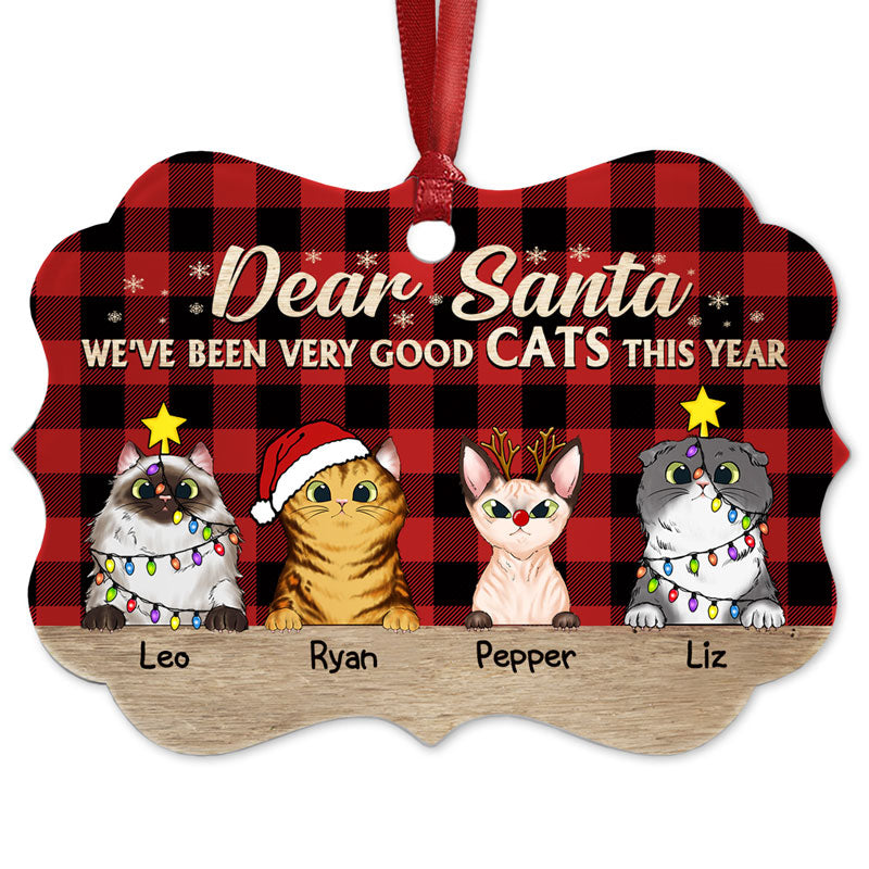 Very Good Cats This Year Flannel Christmas Cat - Christmas Gift For Cat Lovers - Personalized Custom Wooden Ornament, Aluminum Ornament