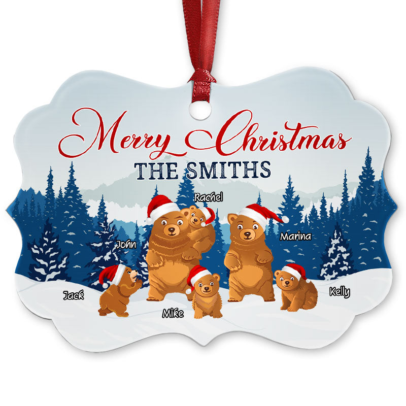 Merry Christmas Bear Family - Christmas Gift - Personalized Custom Wooden Ornament, Aluminum Ornament