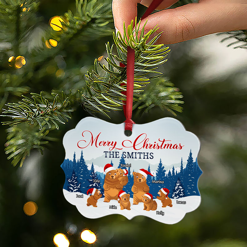 Merry Christmas Bear Family - Christmas Gift - Personalized Custom Wooden Ornament, Aluminum Ornament
