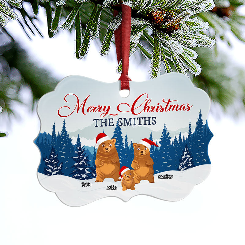 Merry Christmas Bear Family - Christmas Gift - Personalized Custom Wooden Ornament, Aluminum Ornament