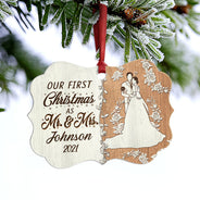 Couple de mariés Notre premier Noël - Cadeau pour couple - Décoration en bois personnalisée, décoration en aluminium