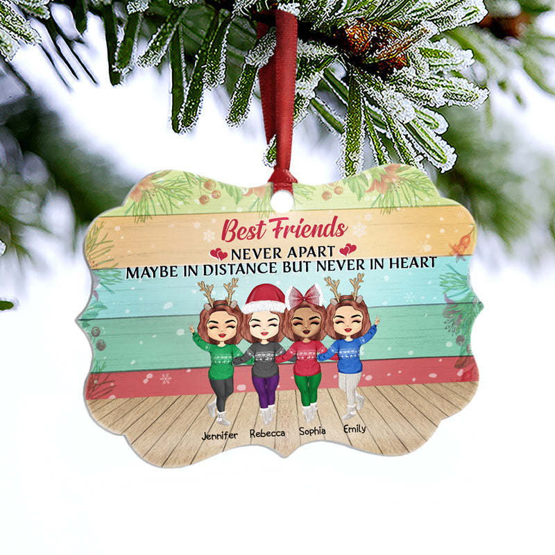 Sisters Forever Never Apart Maybe In Distance - Christmas Gift For BFF And Siblings - Personalized Custom Wooden Ornament, Aluminum Ornament